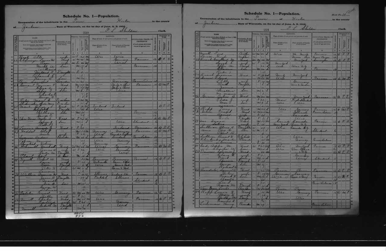 Isaac Amo household, 1910 U. S. Federal Census, Town of Hixton, Jackson County, Wisconsin.    [AI 06.]